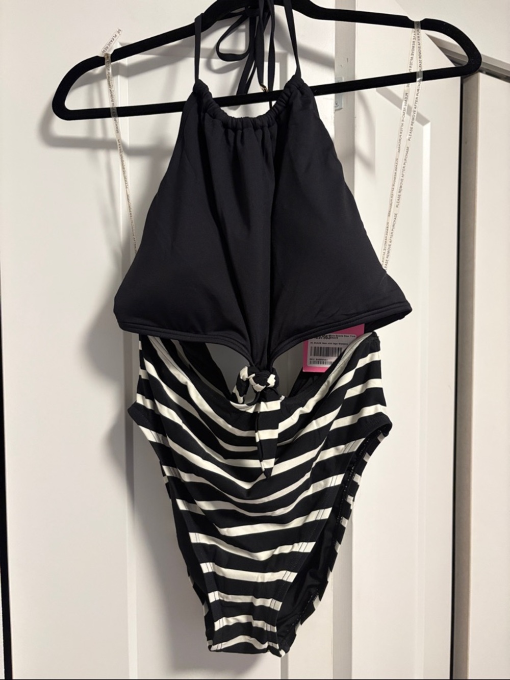 NWT [kate spade] new york Halter Cutout One Piece Black/White Swimsuit Womens XL - Picture 6 of 12